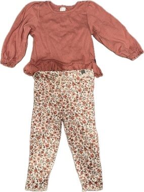 Girls' Rust Floral Matching Set - Long Sleeve Top & Floral Leggings
